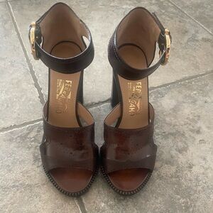 Salvatore Ferragamo Naula Leather Wood Stack Heels